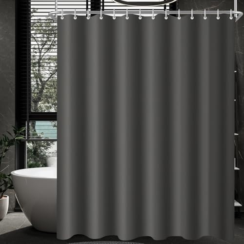 Lerores Duschvorhang 180x220cm Dunkelgrau, Beschwerter Saum Antischimmel Textil, Wasserabweisend, Waschbar Polyester Stoff Badevorhänge für Badezimmer, Badewanne mit 12 Duschvorhangringe von Lerores