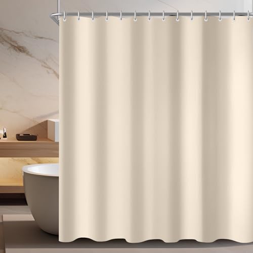 Lerores Duschvorhang 180x230 cm Beige,Beschwerter Saum Antischimmel Textil,Wasserabweisend,Waschbar Polyester Stoff Badevorhänge für Badezimmer,Badewanne mit 12 Duschvorhangringe von Lerores