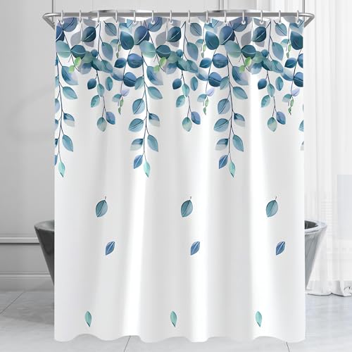 Lerores Duschvorhang 220x200cm Blätter Pflanze Beschwerter Saum Antischimmel Textil, Wasserabweisend, Waschbar Polyester Stoff Badevorhänge für Badezimmer, Badewanne mit 12 Duschvorhangringe von Lerores