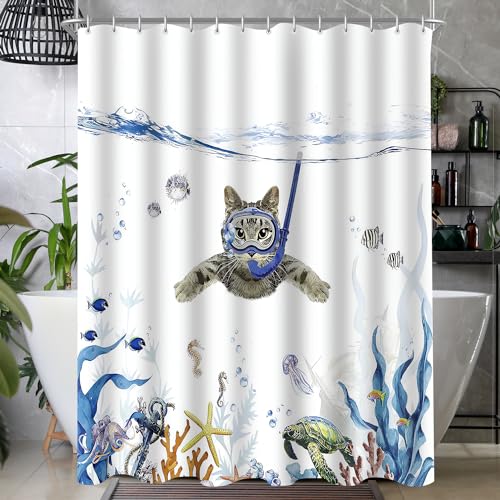 Lerores Duschvorhang 240x200cm, Katzenschwimme Antischimmel Textil, Beschwerter Saum Wasserabweisend, Waschbar Polyester Stoff Badevorhänge 16 mit Ösen und Duschvorhangringe für Badezimmer, Badewanne von Lerores