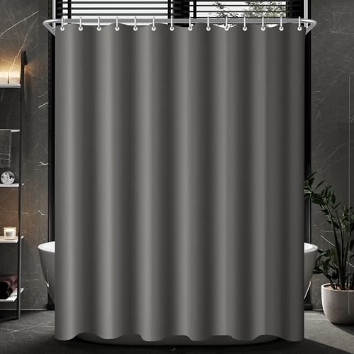 Lerores Duschvorhang 240x200cm Dunkelgrau, Beschwerter Saum Antischimmel Textil, Wasserabweisend, Waschbar Polyester Stoff Badevorhänge für Badezimmer, Badewanne mit 16 Duschvorhangringe von Lerores