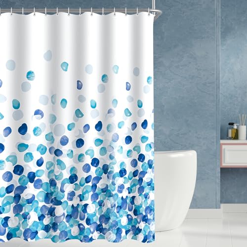 Lerores Duschvorhang 280x200cm Blaue Blütenblätter, Beschwerter Saum Antischimmel Textil, Wasserabweisend, Waschbar Polyester Badevorhänge mit 16 Ösen und Duschvorhangringe für Badezimmer, Badewanne von Lerores