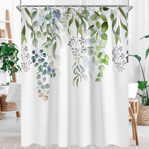 Lerores Duschvorhang 300x200cm, Grün Blätter Antischimmel Textil, Beschwerter Saum Wasserabweisend, Waschbar Polyester Stoff Badevorhänge mit Ösen und 16 Duschvorhangringe für Badezimmer, Badewanne von Lerores