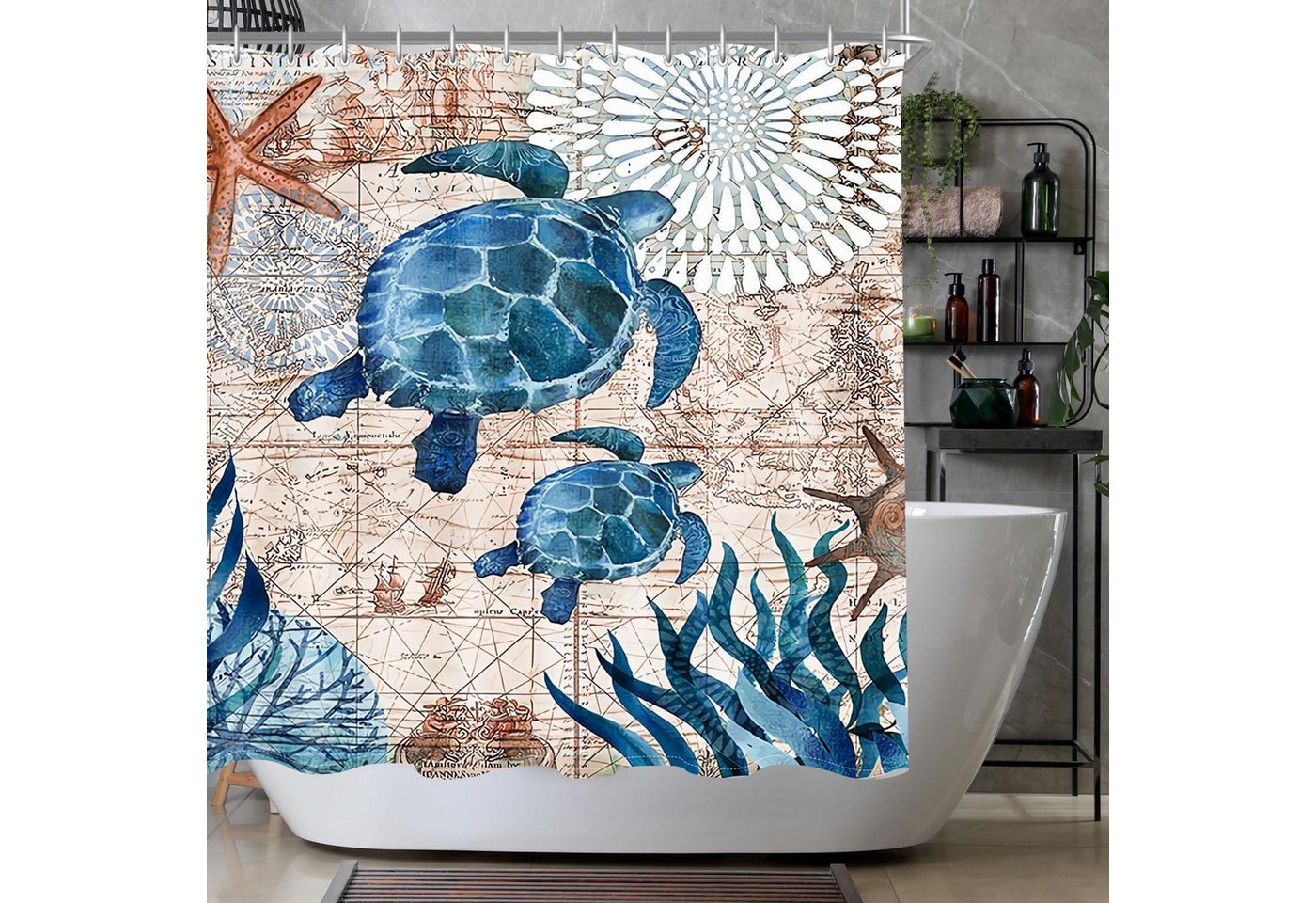 Lerores Duschvorhang Duschvorhang 180x160cm Meeresschildkröte von Lerores