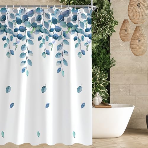 Lerores Duschvorhang 180x180cm Grün Blätter Pflanze Beschwerter Saum Antischimmel Textil, Wasserabweisend, Waschbar Polyester Stoff Badevorhänge für Badezimmer, Badewanne mit 12 Duschvorhangringe von Lerores