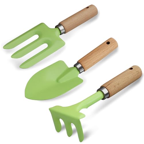 Lerpwige 3 Piece Kids Garden Tool Set Metal Und Holzgriff Beinhaltet Schaufeln Rakes Fork Geeignet Für Outdoor Play Strand Abenteuer von Lerpwige