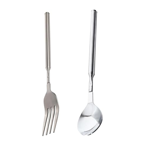 Lerpwige Packung 2 Edelstahl Teleskopgabeln Löffel Erweiterbare Besteck Teleskop Utensilien Für BBQs Camping Edelstahl Campinggabeln von Lerpwige