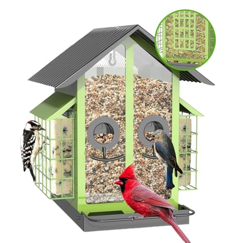 Vogelfutterstation mit großem Fassungsvermögen für den Außenbereich mit Sitzstange, mehreren Ablauflöchern und einfacher Aufhängung Vogelfutterstation mit großem Fassungsvermögen für den Außenbereich mit Sitzstange, mehreren Ablauflöchern und einfacher Aufhängung von Lerpwige