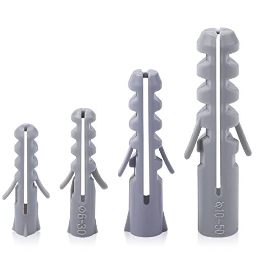 140Pcs Wall Plugs Set, Leryati Gray Plastic Column Expansion Pipe, 5 6 8 10MM WallPlugs Fastener Kits, 4 Sizes Heavy Duty Expansion Nylon Plug for Plasterboard Walls, Hollow Walls and Dry Walls von Leryati