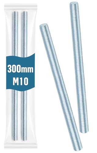 2 Stück Gewindestange M10 x 300mm, Leryati DIN 976 Gewindestift Verzinkter Stahl, Gewindestab Festigkeitsklasse 4.8 Gewindestäbe mit Regelgewinde Metrisch Gewindestift von Leryati