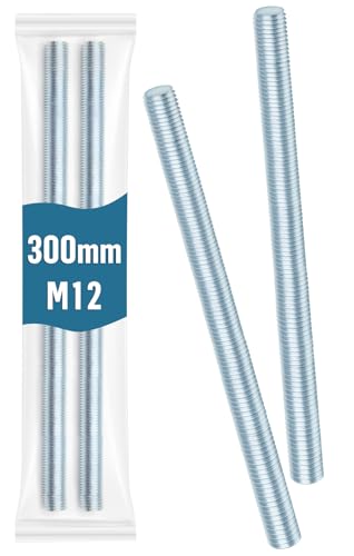 2 Stück Gewindestange M12 x 300mm, Leryati DIN 976 Gewindestift Verzinkter Stahl, Gewindestab Festigkeitsklasse 4.8 Gewindestäbe mit Regelgewinde Metrisch Gewindestift von Leryati
