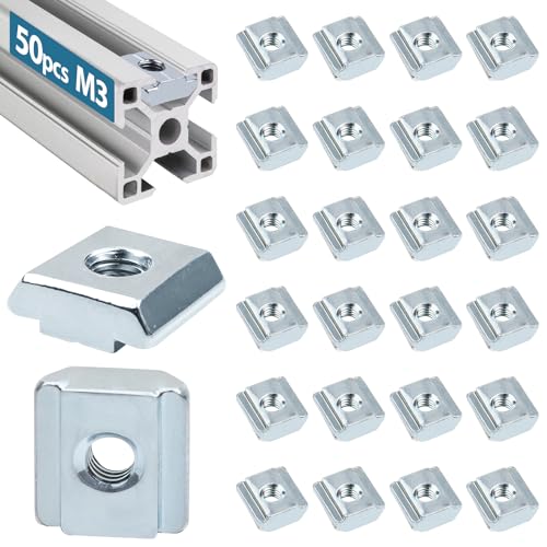 50 Stück Nutensteine M3, Leryati Nutsteine Set T-Nut Kohlenstoffstahl Nutenstein, T-nutensteine lang Aluminiumprofil-Extrusionsschlitz Nutensteine Nut 6 - Typ B Standard 20-Serie von Leryati