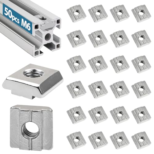 50 Stück Nutensteine M6, Leryati Nutsteine Set T-Nut Kohlenstoffstahl Nutenstein, T-nutensteine lang Aluminiumprofil-Extrusionsschlitz Nutensteine Nut 8 - Typ B Standard 30-Serie von Leryati