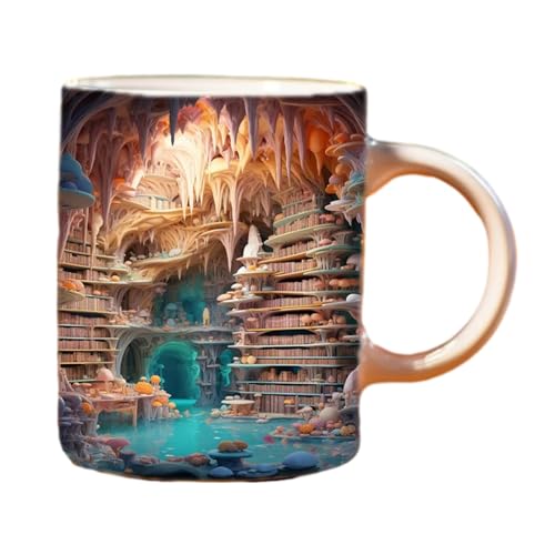 3D Bücherregal Tasse | 3D Bücherregale Becher Herbst Tasse | Kreativ Mehrzweck Keramik Bücher Regal | 3D Weißes Kaffeetassen Bücherregal | Ästhetische Raumdekoration Geschenke für Buchliebhaber von leryveo