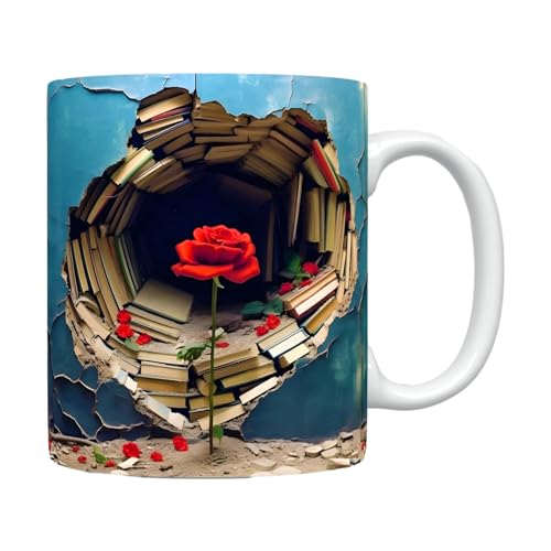 3D Bücherregal Tasse | 3D Bücherregale Becher Herbst Tasse | Kreativ Mehrzweck Keramik Bücher Regal | 3D Weißes Kaffeetassen Bücherregal | Ästhetische Raumdekoration Geschenke für Buchliebhaber von leryveo