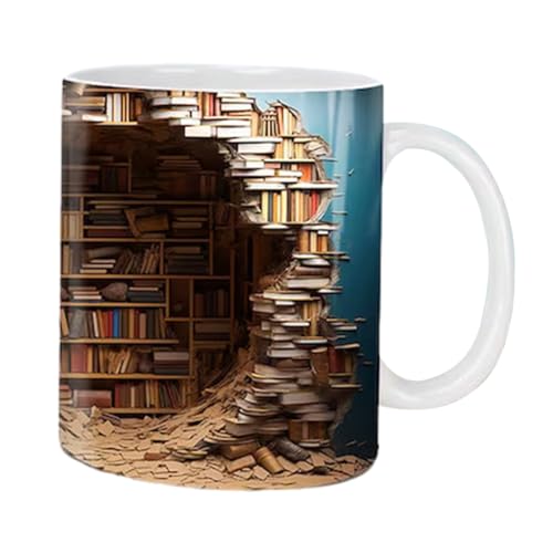 3D Bücherregal Tasse | 3D Bücherregale Becher Herbst Tasse | Kreativ Mehrzweck Keramik Bücher Regal | 3D Weißes Kaffeetassen Bücherregal | Ästhetische Raumdekoration Geschenke für Buchliebhaber von leryveo