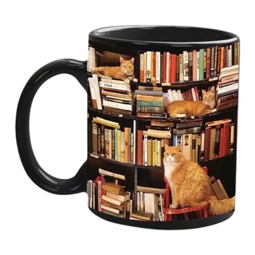3D Bücherregal Tasse | 3D Katze Bücherregal Becher Herbst Tasse | Kreativ Mehrzweck Keramik Bücher Regal | 3D Weißes Kaffeetasse Bücherregal | Ästhetische Raumdekoration Geschenke für Buchliebhaber von leryveo