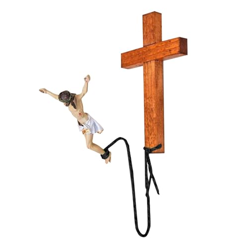 Leryveo Jesus-Kreuz-Statue | Jesus christliche Wandkunst | Holzkreuz-Jesus-Statuen | Kunsthandwerk für religiöse Statuen | Bungee Jesus Kreuz Harz Figuren Wanddekorationen von leryveo