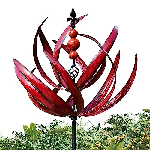 Windskulpturen und Spinner | Garten-Windmühlen-Spinner | Windmühlen für den Garten | Dynamische 3D-Lotus-Windmühle für den Garten für Balkone, Veranden, Terrassen, Gärten von leryveo