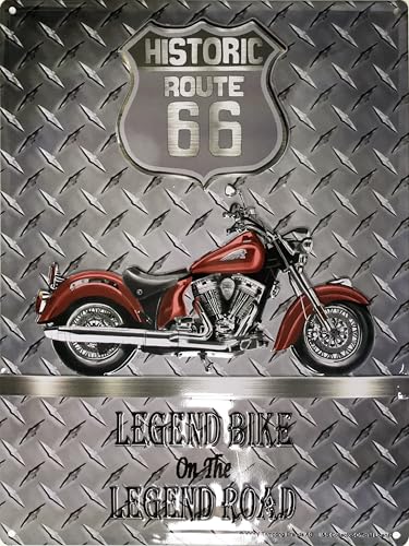 6606RA Historic Route 66 Legend Bike on the Legend Road Big Bike Amerikanisches Motorrad Flügel Retro Vintage Blechschild 30 x 40 cm mit 4 Lochungen 5 mm zur Wandmontage für Biker von Les Collections Rétro