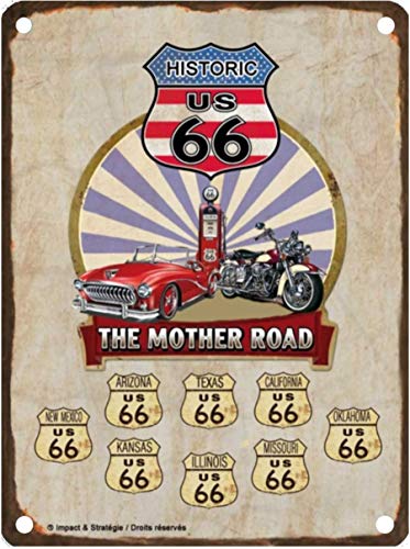 Les Collections Rétro Metallschild Historic US 66 – The Mother Road (15 x 20 cm), Modell in Relief von Les Collections Rétro