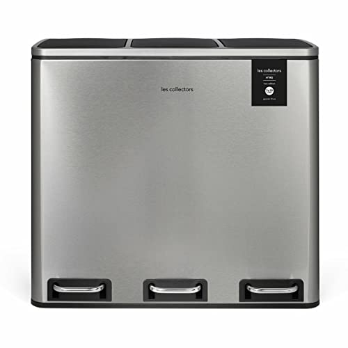 Les Collectors Treteimer aus gebürstetem Edelstahl N°982 Fassungsvermögen 54 L, 3 Fächer 18 L, Widerstandsfähig, Küche, Herausnehmbare Siegel, Recycling, Mülltrennung, Geräuschloser Deckelverschluss. von Les Collectors