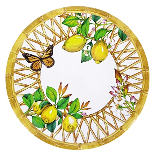 Les Jardins de la Comtesse - Kleiner flacher Dessertteller aus Melamin – Capri – Ø 23 cm – gelbe Zitronen – Tafelservice – Geschirr Quasi-unzerbrechlich MelARTmine von Les Jardins de la Comtesse
