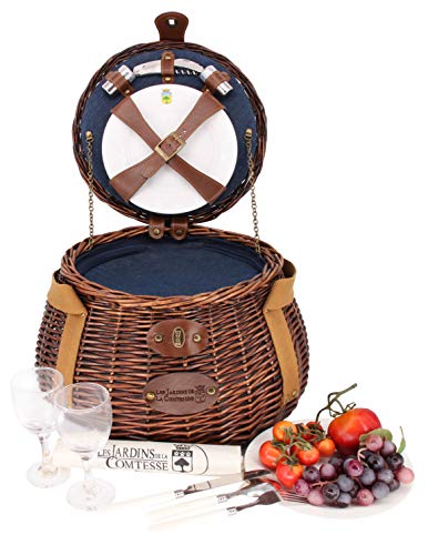 Les Jardins de la Comtesse - Kleiner runder Picknickkorb Tuileries - Komplett für 2 Personen - Feste isotherme Kühlfach - Keramikteller und Weingläser aus Glas - Durchmesser: 43 cm Les Jardins de la Comtesse - Kleiner runder Picknickkorb Tuileries - Komplett für 2 Personen - Feste isotherme Kühlfach - Keramikteller und Weingläser aus Glas - Durchmesser: 43 cm von Les Jardins de la Comtesse