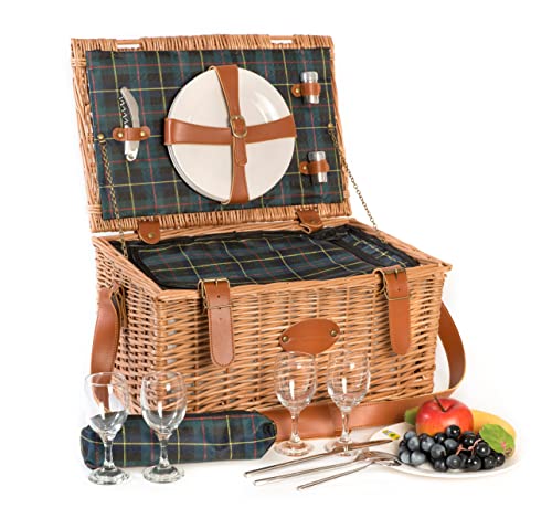 Les Jardins de la Comtesse - Picknickkorb Trianon Grün aus Weide - Lederriemen - Komplett Für 4 Personen - Kühlfach - Keramikteller und Weingläsern - Grün Stoff - 45 x 31 x 24 cm Les Jardins de la Comtesse - Picknickkorb Trianon Grün aus Weide - Lederriemen - Komplett Für 4 Personen - Kühlfach - Keramikteller und Weingläsern - Grün Stoff - 45 x 31 x 24 cm von Les Jardins de la Comtesse