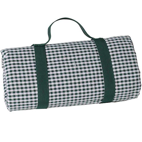 Les Jardins de la Comtesse - Rechteckige Picknickdecke XL Dunkelgrün Karierte - Picknickdecke aus Baumwolle mit wasserabweisender Rückseite/Polyester - zusammenfaltbare mit Halterung - 140 x 280 cm von Les Jardins de la Comtesse
