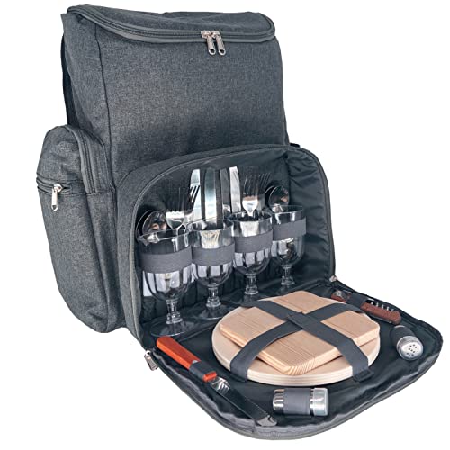 Les Jardins de la Comtesse - Picknick-Rucksack für 4 Personen – komplett mit Kühlfach – robuste und leichte Teller – viele Taschen – 29 x 15 x 44 cm (Grau) Les Jardins de la Comtesse - Picknick-Rucksack für 4 Personen – komplett mit Kühlfach – robuste und leichte Teller – viele Taschen – 29 x 15 x 44 cm (Grau) von Les Jardins de la Comtesse