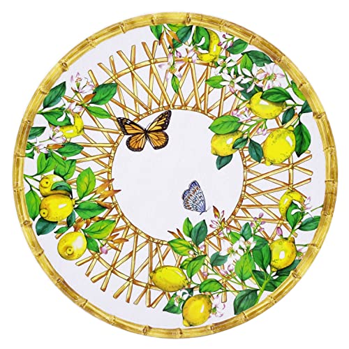 Les Jardins de la Comtesse - Servierschale rund aus Melamin – Capri – 35,5 cm – gelbe Zitronen – Geschirr fast unzerbrechlich MelARTmine von Les Jardins de la Comtesse