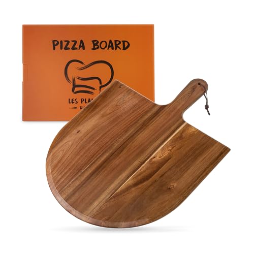 Les Plaisirs du Chef - Extra große Pizzaschneidebrett aus Premium-Akazienholz – Ideal zum Zubereiten, Schneiden oder Servieren von Pizza (40,5 x 55,5 x 1,5 cm) von Les Plaisirs Du Chef