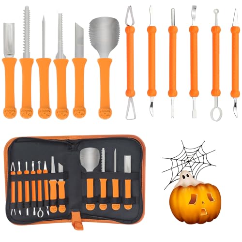 13 Stück Halloween Kürbis Schnitzset, Halloween-Kürbis-Schnitzwerkzeuge mit Organizer Etui Kürbis Schnitzen Werkzeug Set, DIY Halloween Dekoration Kürbis Schnitzwerkzeuge für Kinder und Erwachsene von Les-Theresa