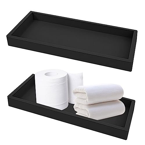 2 Stück Badezimmer Tablett, Dekoratives Schwarzes Badezimmer Tablett Halter Toiletten Tank Tablett Schminktablett Mini Tablett Organizer für Seife, Handtuch, Parfümhalter, Rechteckig (Schwarz-L) von Les-Theresa