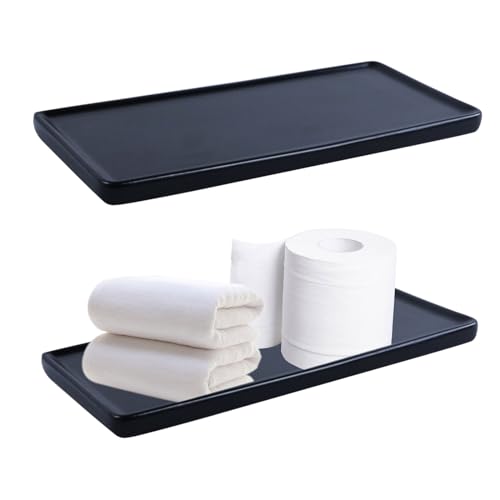 2 Stück Badezimmer Tablett Keramik, 20.5*9.5*1cm Rechteckige Keramikschale Badezimmer Tablett Schwarz Schminktisch Tablett Deko Seifentablett Schwarz, für Kerzen, Handtuch, Seife, Pflanze, Schmuck von Les-Theresa