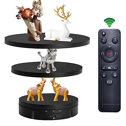Elektrisch Drehbarer Drehteller Elektrischer Drehteller mit Fernbedienung 360 Elektrischer Drehteller Mehrere Ebenen Drehplattform Elektrisch zur Präsentation von Schmuck Digitalen Produkten (Schwarz) von Les-Theresa