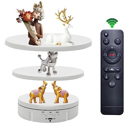 Elektrisch Drehbarer Drehteller, Elektrischer Drehteller mit Fernbedienung 360 Elektrischer Drehteller Mehrere Ebenen Drehplattform Elektrisch zur Präsentation von Schmuck, Digitalen Produkten (Weiß) von Les-Theresa