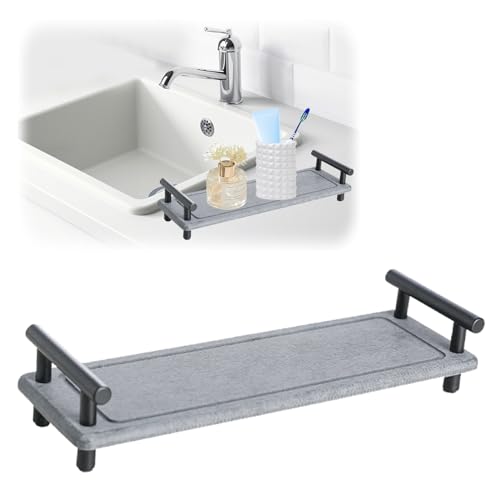 31*10 cm Instant Dry Sink Organizer, Stone Sink Caddy Instant Dry Sink Caddy Wasserabsorbierender Stein Badezimmer Kieselgur Instant Dry Water Absorbing Stone Tray, Platzieren Zahnbürsten (Dunkelgrau) von Les-Theresa