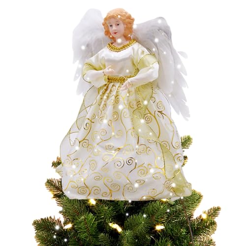 32cm Engel Weihnachtsbaum Topper, Weihnachtsengel Baumspitze Weihnachtsbaum Toppers Dekorationen, Stoff Weihnachtsdekorationen Light Up Angel, Weihnachtsbaum Engel Spitze Baumspitze (04) von Les-Theresa