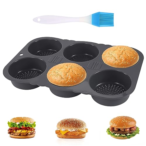 4/6 Kavität Hamburger Brötchen Form, Hamburger Brotform Brötchen Backform Silikon Burger Buns Backform Silikon, Antihaftbeschichtet Hitzebeständig, für Brot, Burgerbrot und Muffins, Törtchen (01) von Les-Theresa