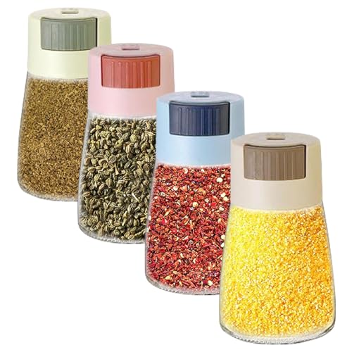 4 Stück Gewürzgläser mit Drehdeckel, 180ml Salzstreuer Glas Konische Gewürzflaschen Küche Gewürzstreuer Glas, Gewürzgläser mit Gepresster Dosierung 0,5g, für Salz, Chilipulver, Zucker, Pfeffer von Les-Theresa