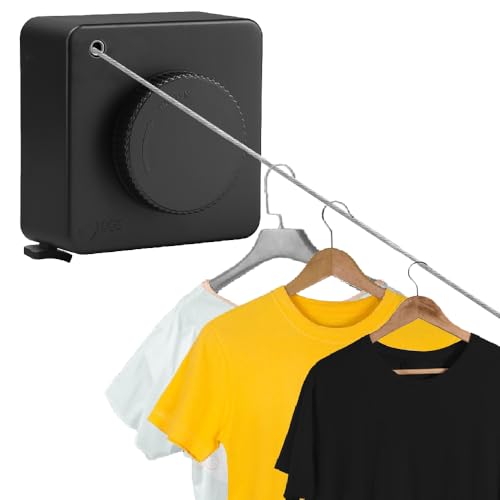 4.8m Ausziehbare Wäscheleine Edelstahl, Tragfähigkeit 20kg, Versenkbare Einziehbare Wand-Wäscheleine, Nicht Durchhängende, für Balkon, Badezimmer (Schwarz) 4.8m Ausziehbare Wäscheleine Edelstahl, Tragfähigkeit 20kg, Versenkbare Einziehbare Wand-Wäscheleine, Nicht Durchhängende, für Balkon, Badezimmer (Schwarz) von Les-Theresa