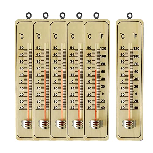 6-Teiliges Set Holz Thermometer Wandbehang Innen Zimmerthermometer Einfach Zum Aufhängen Und Lesen -40° F Bis 120° F Geeignet Zum Aufhängen in Der Wohnung, In Der Garage, Im Wintergarten von Les-Theresa