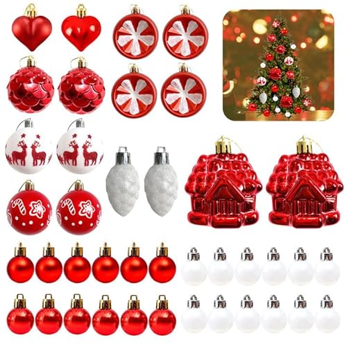 Christbaumschmuck, 40 Stück Weihnachtskugeln Kunststoff Weihnachtskugeln Set Weihnachtsbaumschmuck Kugeln, Unzerbrechlich, Drinnen und Draußen (Rot) von Les-Theresa