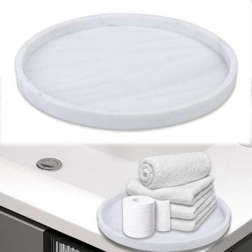 Dekoratives Tablett für Badezimmer, Duft, rund, für Badezimmer, Tablett aus Silikon, zur Aufbewahrung von Kosmetik, Kerze, Seife, Handtuch, Pflanze (weiß) von Les-Theresa