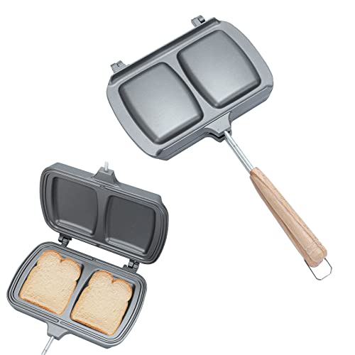 Doppelseitige Sandwichmaker, Sandwichtoaster a Gas Antihaft Sandwicheisen Flip Grillpfanne für Waffle Panini Toast, für offenes Feuer (02) von Les-Theresa