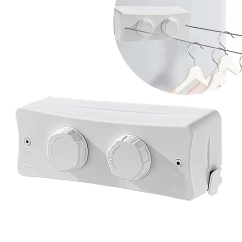 Einziehbare Wäscheleine, 5.1M Wäscheleine Ausziehbar Wand Ausziehbare Wäscheleine für den Innenbereich Heavy Duty Teleskopisch Wäscheleine, Montage für Drinnen und Draußen (Weiß, Zweizeilig) von Les-Theresa