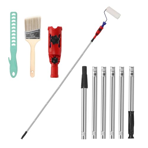 Farbroller Set mit Teleskopstange, Ausziehbares Pinsel Langer Stiel Set Mehrwinkel-Pinselverlängerung, Verlängerungsstange mit Rolle für Decken, hohe Wände, Ecken, Treppen, Dächer von Les-Theresa