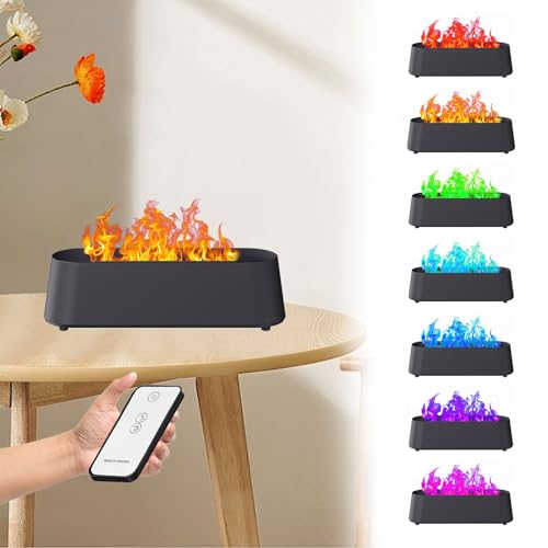 300ml Flame Aroma Diffuser, 7 Farbe Leuchtet Aroma Diffusoren Flammen Aroma Diffuser Diffuser Ätherische Öle mit Fernbedienung, Wasserlose Abschaltautomatik Funktion, für Zuhause, Büro, Schwarz von Les-Theresa